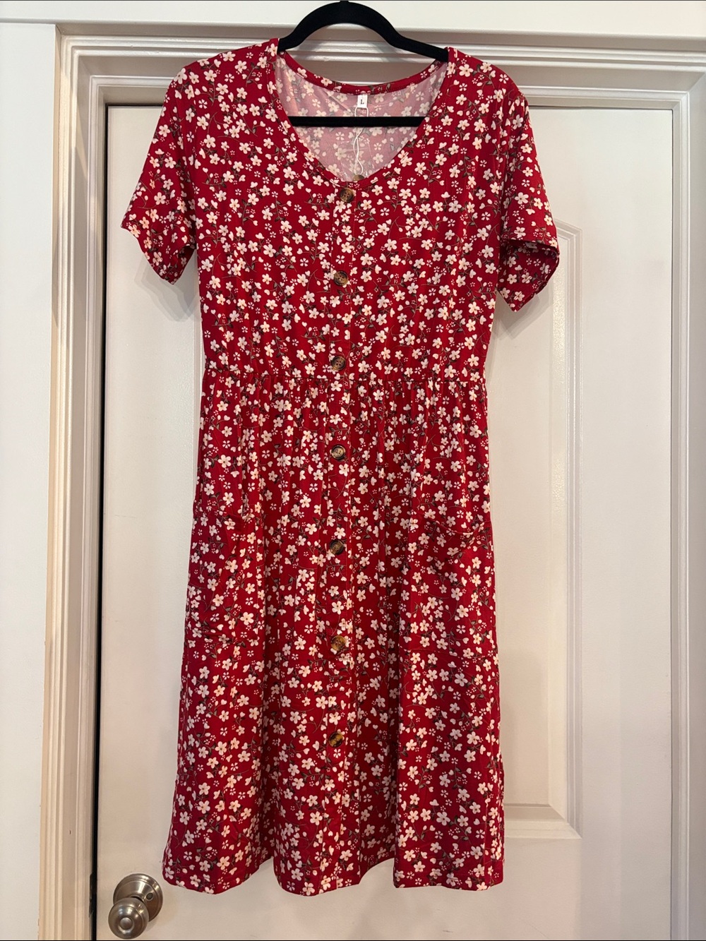 Amazon Red Floral Button-Front Midi Dress